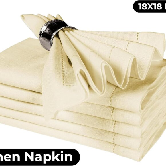 Linen Cotton Cloth Napkins Set of 4-100% Linen Hemstitched Napkins 18x18 Inches - Picture 4 of 9